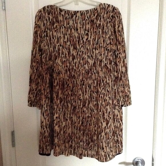Sunday Best Women's Empire Waist Baby Doll Leopard Animal Print Mini Dress Tunic - Picture 5 of 8